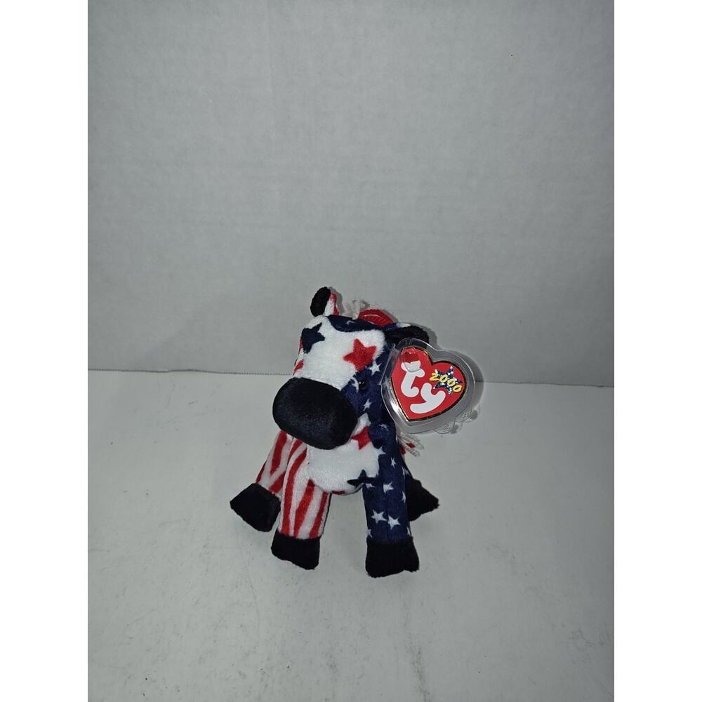 Ty Lefty 2000 Beanie Babies Patriotic USA Flag Star Spangled Plush Horse Toy